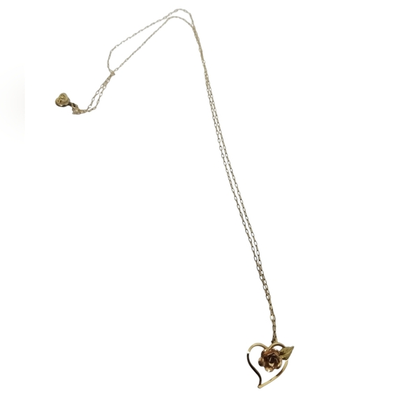 KREMENTZ VINTAGE 14K GOLDPLATED ROSE HEART PENDANT CHAIN NECKLACE - Picture 4 of 6